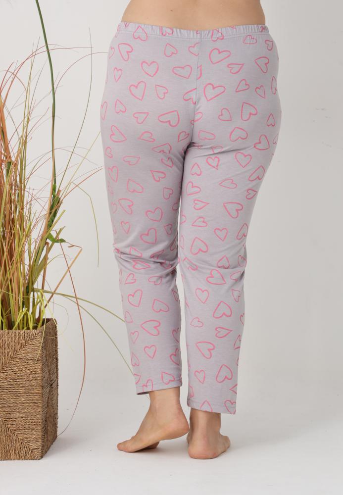 Pantaloni de Pijama Dama Lungi,Big Size,Culoare Gri cu Inimi Roz, Engros